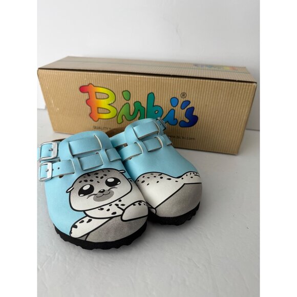 Birkenstock Birki's Child Kay Gray Seal Light Blue Birko Flor Mules EU 27 C 9 - Picture 1 of 7